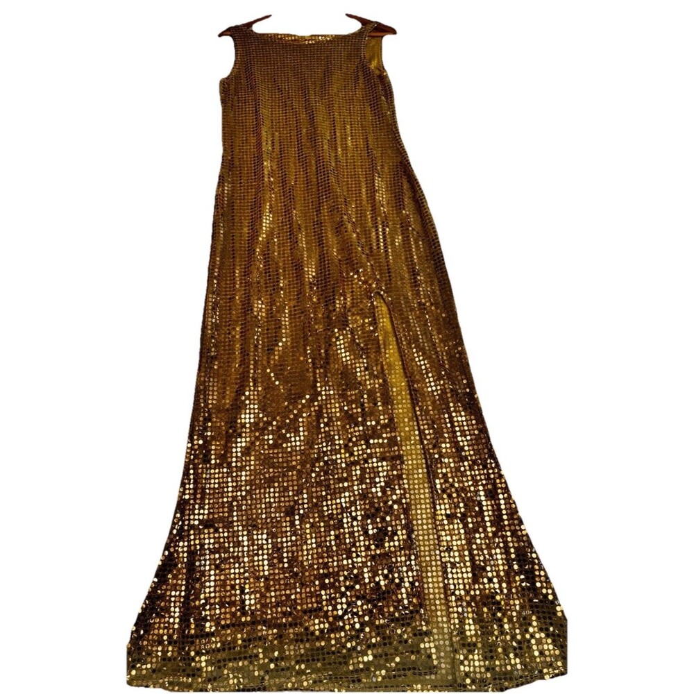 Gold Sequin Disco Maxi Dress Womens Large California Costume Collections USA